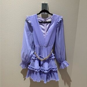 L’ATISTE Purple Ruffled Long Sleeve mini Dress